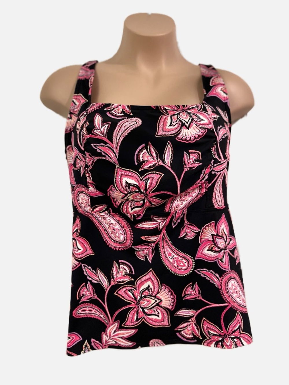 Lands' End Women’s Swimsuit Bathing Suit Tankini Black Pink White Paisley 20W